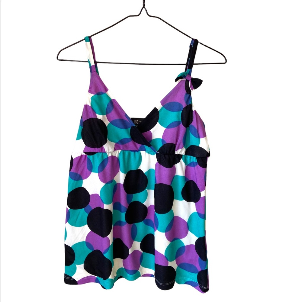 INC multicolored polka dot, wrap-around tank top blouse, medium, bow detailing